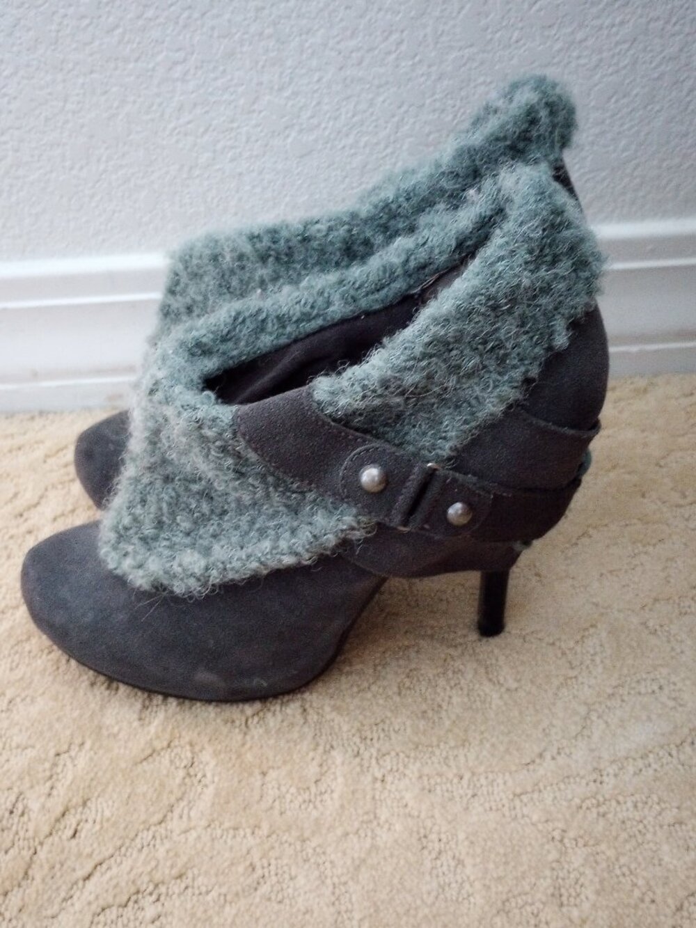 Naughty Monkey Gray Ankle Booty Heels Size 10